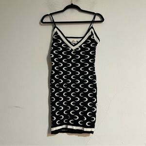 Immodel Moon Print Black White Tank Bodycon Mini Dress Large Celestial Y2K